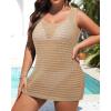 imageYonique Plus Size Swimsuit Cover Up  Crochet Bathing Suit Coverup Beach Dress Sleeveless 2025 SwimwearKhaki