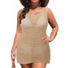 imageYonique Plus Size Swimsuit Cover Up  Crochet Bathing Suit Coverup Beach Dress Sleeveless 2025 SwimwearKhaki
