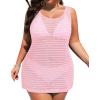 imageYonique Plus Size Swimsuit Cover Up  Crochet Bathing Suit Coverup Beach Dress Sleeveless 2025 SwimwearLight Pink