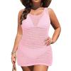 imageYonique Plus Size Swimsuit Cover Up  Crochet Bathing Suit Coverup Beach Dress Sleeveless 2025 SwimwearLight Pink