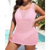 imageYonique Plus Size Swimsuit Cover Up  Crochet Bathing Suit Coverup Beach Dress Sleeveless 2025 SwimwearLight Pink