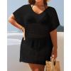 imageYonique Plus Size Swimsuit Cover Up  Crochet Swim Cover Up 2025 Bathing Suit Short Sleeve Beach DressBlack