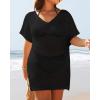 imageYonique Plus Size Swimsuit Cover Up  Crochet Swim Cover Up 2025 Bathing Suit Short Sleeve Beach DressBlack