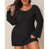 imageYonique Plus Size Swimsuit Cover Up  Crochet Swim Cover Up 2025 Bathing Suit Short Sleeve Beach DressLong Sleeves Black