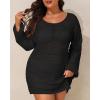 imageYonique Plus Size Swimsuit Cover Up  Crochet Swim Cover Up 2025 Bathing Suit Short Sleeve Beach DressLong Sleeves Black