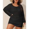 imageYonique Plus Size Swimsuit Cover Up  Crochet Swim Cover Up 2025 Bathing Suit Short Sleeve Beach DressLong Sleeves Black