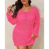 imageYonique Plus Size Swimsuit Cover Up  Crochet Swim Cover Up 2025 Bathing Suit Short Sleeve Beach DressLong Sleeves Hot Pink