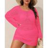 imageYonique Plus Size Swimsuit Cover Up  Crochet Swim Cover Up 2025 Bathing Suit Short Sleeve Beach DressLong Sleeves Hot Pink