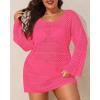 imageYonique Plus Size Swimsuit Cover Up  Crochet Swim Cover Up 2025 Bathing Suit Short Sleeve Beach DressLong Sleeves Hot Pink
