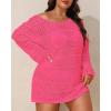 imageYonique Plus Size Swimsuit Cover Up  Crochet Swim Cover Up 2025 Bathing Suit Short Sleeve Beach DressLong Sleeves Hot Pink