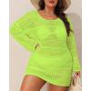imageYonique Plus Size Swimsuit Cover Up  Crochet Swim Cover Up 2025 Bathing Suit Short Sleeve Beach DressLong Sleeves Neon Green