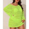 imageYonique Plus Size Swimsuit Cover Up  Crochet Swim Cover Up 2025 Bathing Suit Short Sleeve Beach DressLong Sleeves Neon Green