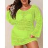 imageYonique Plus Size Swimsuit Cover Up  Crochet Swim Cover Up 2025 Bathing Suit Short Sleeve Beach DressLong Sleeves Neon Green