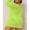 imageYonique Plus Size Swimsuit Cover Up  Crochet Swim Cover Up 2025 Bathing Suit Short Sleeve Beach DressLong Sleeves Neon Green