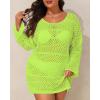 imageYonique Plus Size Swimsuit Cover Up  Crochet Swim Cover Up 2025 Bathing Suit Short Sleeve Beach DressLong Sleeves Neon Green