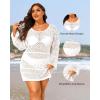 imageYonique Plus Size Swimsuit Cover Up  Crochet Swim Cover Up 2025 Bathing Suit Short Sleeve Beach DressLong Sleeves White