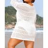 imageYonique Plus Size Swimsuit Cover Up  Crochet Swim Cover Up 2025 Bathing Suit Short Sleeve Beach DressLong Sleeves White