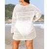 imageYonique Plus Size Swimsuit Cover Up  Crochet Swim Cover Up 2025 Bathing Suit Short Sleeve Beach DressLong Sleeves White