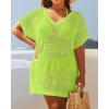 imageYonique Plus Size Swimsuit Cover Up  Crochet Swim Cover Up 2025 Bathing Suit Short Sleeve Beach DressNeon Green
