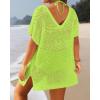 imageYonique Plus Size Swimsuit Cover Up  Crochet Swim Cover Up 2025 Bathing Suit Short Sleeve Beach DressNeon Green