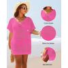 imageYonique Plus Size Swimsuit Cover Up  Crochet Swim Cover Up 2025 Bathing Suit Short Sleeve Beach DressPink