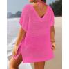 imageYonique Plus Size Swimsuit Cover Up  Crochet Swim Cover Up 2025 Bathing Suit Short Sleeve Beach DressPink