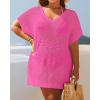 imageYonique Plus Size Swimsuit Cover Up  Crochet Swim Cover Up 2025 Bathing Suit Short Sleeve Beach DressPink