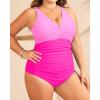 imageYonique Plus Size Swimsuit One Piece Bathing Suits for Women Tummy Control Slimming SwimwearSolid Pink Colorblock