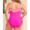 imageYonique Plus Size Swimsuit One Piece Bathing Suits for Women Tummy Control Slimming SwimwearSolid Pink Colorblock