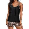 imageYonique Tankini Swimsuits for Women Athletic Swim Tank Top with Boy Shorts Two Piece Tummy Control Bathing SuitsBlack  Leopard