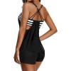 imageYonique Tankini Swimsuits for Women Athletic Swim Tank Top with Boy Shorts Two Piece Tummy Control Bathing SuitsBlack  Stripe