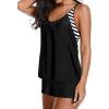imageYonique Tankini Swimsuits for Women Athletic Swim Tank Top with Boy Shorts Two Piece Tummy Control Bathing SuitsBlack  Stripe