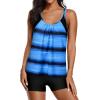 imageYonique Tankini Swimsuits for Women Athletic Swim Tank Top with Boy Shorts Two Piece Tummy Control Bathing SuitsBlue  Black Gradient Stripes