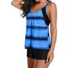 imageYonique Tankini Swimsuits for Women Athletic Swim Tank Top with Boy Shorts Two Piece Tummy Control Bathing SuitsBlue  Black Gradient Stripes