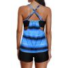 imageYonique Tankini Swimsuits for Women Athletic Swim Tank Top with Boy Shorts Two Piece Tummy Control Bathing SuitsBlue  Black Gradient Stripes