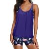 imageYonique Tankini Swimsuits for Women Athletic Swim Tank Top with Boy Shorts Two Piece Tummy Control Bathing SuitsBlue  Flamingo
