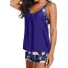 imageYonique Tankini Swimsuits for Women Athletic Swim Tank Top with Boy Shorts Two Piece Tummy Control Bathing SuitsBlue  Flamingo
