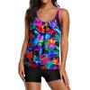 imageYonique Tankini Swimsuits for Women Athletic Swim Tank Top with Boy Shorts Two Piece Tummy Control Bathing SuitsColorful Leaves