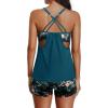 imageYonique Tankini Swimsuits for Women Athletic Swim Tank Top with Boy Shorts Two Piece Tummy Control Bathing SuitsGreen and Flower