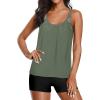 imageYonique Tankini Swimsuits for Women Athletic Swim Tank Top with Boy Shorts Two Piece Tummy Control Bathing SuitsGreen and Stripes