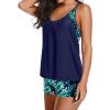 imageYonique Tankini Swimsuits for Women Athletic Swim Tank Top with Boy Shorts Two Piece Tummy Control Bathing SuitsNavy Blue and Leaf