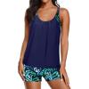 imageYonique Tankini Swimsuits for Women Athletic Swim Tank Top with Boy Shorts Two Piece Tummy Control Bathing SuitsNavy Blue and Leaf