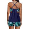 imageYonique Tankini Swimsuits for Women Athletic Swim Tank Top with Boy Shorts Two Piece Tummy Control Bathing SuitsNavy Blue and Leaf