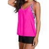 imageYonique Tankini Swimsuits for Women Athletic Swim Tank Top with Boy Shorts Two Piece Tummy Control Bathing SuitsPink Geometric