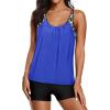 imageYonique Tankini Swimsuits for Women Athletic Swim Tank Top with Boy Shorts Two Piece Tummy Control Bathing SuitsRoyal Blue and Geometric