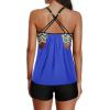 imageYonique Tankini Swimsuits for Women Athletic Swim Tank Top with Boy Shorts Two Piece Tummy Control Bathing SuitsRoyal Blue and Geometric
