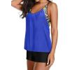 imageYonique Tankini Swimsuits for Women Athletic Swim Tank Top with Boy Shorts Two Piece Tummy Control Bathing SuitsRoyal Blue and Geometric