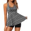imageYonique Two Piece Tankini Swimsuits for Women with Shorts Halter V Neck Bathing Suits Flowy Twist Front SwimwearBlack Geometry