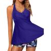 imageYonique Two Piece Tankini Swimsuits for Women with Shorts Halter V Neck Bathing Suits Flowy Twist Front SwimwearBlue Flamingo