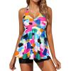 imageYonique Two Piece Tankini Swimsuits for Women with Shorts Halter V Neck Bathing Suits Flowy Twist Front SwimwearColor Block